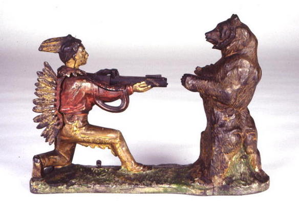 Native American Hunter and Bear c.1880 (lead) od American School, (19th century)