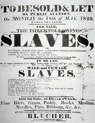 Poster for a slave auction, 1829 (litho) od American School, (19th century)