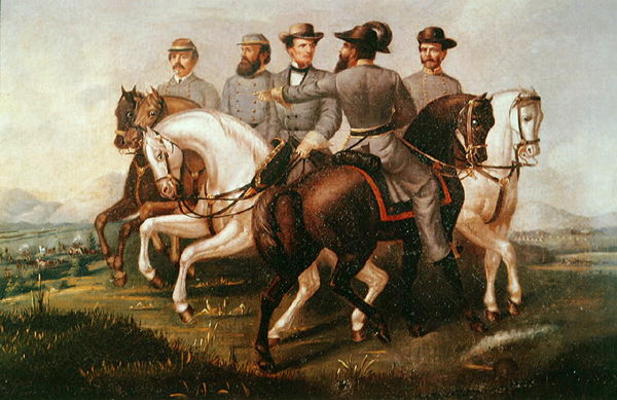 President of the Confederate States during the American Civil War, with his generals (oil on canvas) od American School, (19th century)