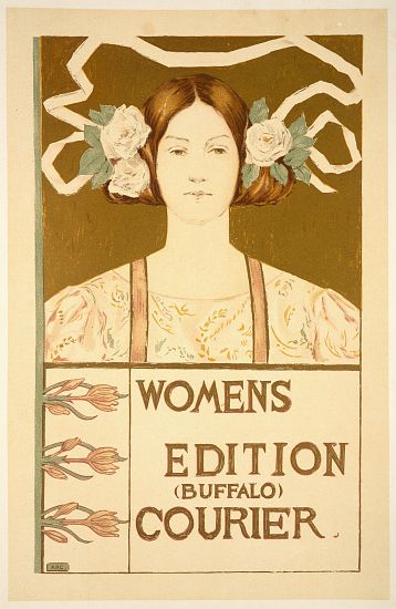 Reproduction of a poster advertising the 'Women's edition Buffalo Courier' od American School, (19th century)