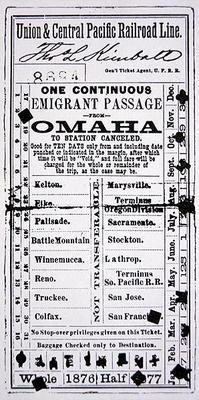 Cheap emigrant ticket to San Francisco, 1876 (print)
