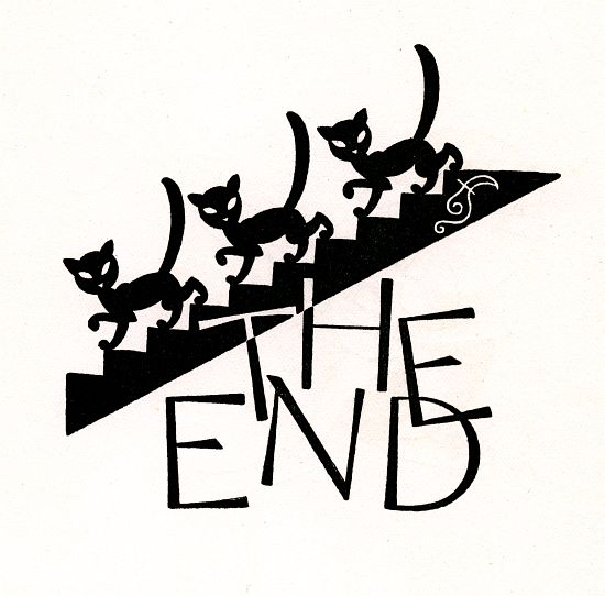 Black Cats Walking Down Stairs with 'The End' od American School, (20th century)