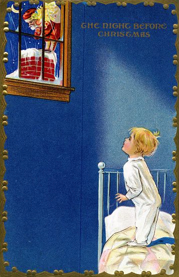 Child Sees Santa on the Roof on Christmas Eve od American School, (20th century)