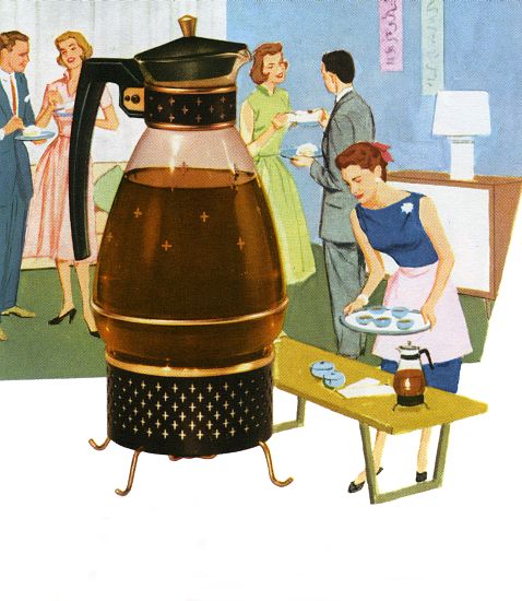 Coffee Carafe with 1950s Housewife Serving Coffee od American School, (20th century)