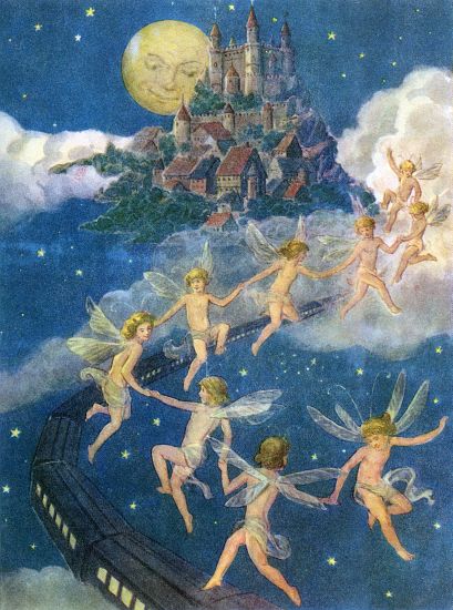 Fairies Flying to a Castle in the Sky od American School, (20th century)