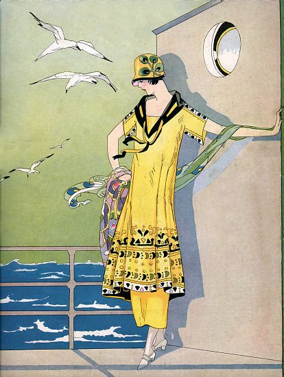 Fashionable Flapper on the Deck of a Cruise Ship od American School, (20th century)
