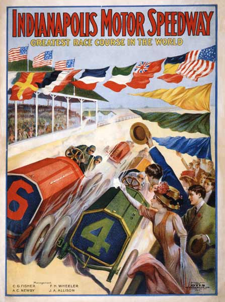 Poster advertising The Indianapolis Motor Speedway od American School, (20th century)