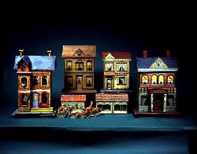 Four Two-Storey Doll's Houses - L-R: Gottschalk Blue Roof Doll's House, c. 1910; Bliss Doll's House