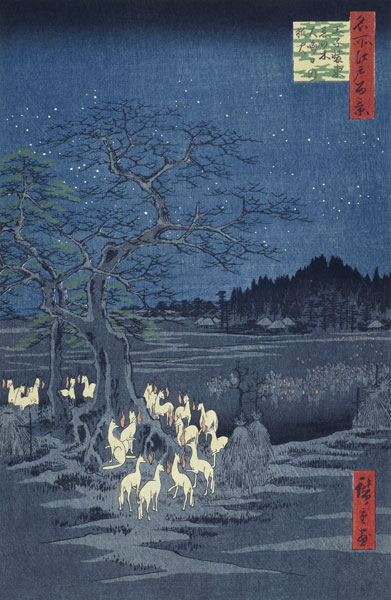 Fox Fires on New Year's Eve at the Garment Nettle Tree at Oji (One Hundred Famous Views of Edo) od Ando oder Utagawa Hiroshige