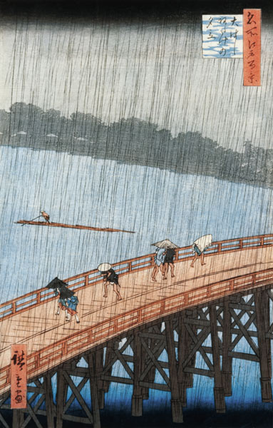 Sudden Shower over Shin-Ohashi Bridge and Atake (Ohashi Atake no Yudachi), from the series 'Meisho E od Ando oder Utagawa Hiroshige
