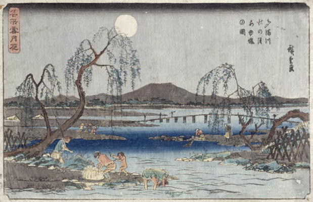 Catching Fish by Moonlight on the Tama River, from a series 'Snow, Moon and Flowers' ('Settsu Gekka' od Ando oder Utagawa Hiroshige