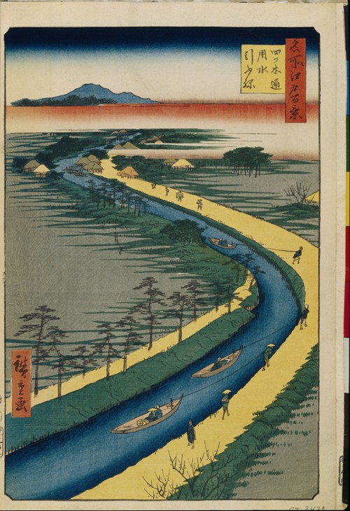 Towboats on the Yotsugi dori Canal (One Hundred Famous Views of Edo) od Ando oder Utagawa Hiroshige