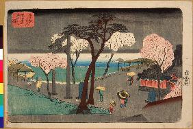 Cherry Trees in Rain on the Sumida River Embankment. (Sumida zutsumi uchû no sakura)