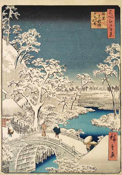 Yuhi Hill and the Drum Bridge at Meguro (One Hundred Famous Views of Edo) od Ando oder Utagawa Hiroshige