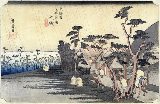 Oiso: Toraga Ame Shower, from the series ''53 Stations of the Tokaido Road'', 1834-35 od Ando oder Utagawa Hiroshige