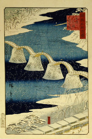 The Brocade Bridge In Snow od Ando oder Utagawa Hiroshige