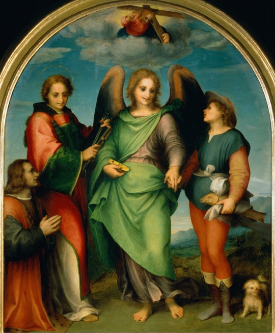 The Archangel Raphael with Tobias, St Lawrence and the Donor, Leonardo di Lorenzo Morelli od Andrea del Sarto