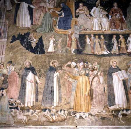 St. Dominic Sending Forth the Hounds of the Lord, with St. Peter Martyr and St. Thomas Aquinas od Andrea  di Bonaiuto