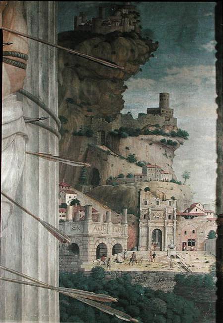 St. Sebastian, detail of the landscape od Andrea Mantegna