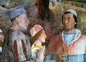 Marchese Ludovico Gonzaga III of Mantua (reigned 1444-78) greeting his son Cardinal Francesco Gonzag