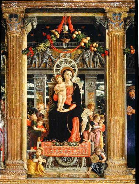 Virgin and Child with Angels, central panel from the Altarpiece of St. Zeno of Verona od Andrea Mantegna