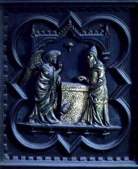 The Angel Announces to Zechariah, first panel of the South Doors of the Baptistery of San Giovanni od Andrea Pisano