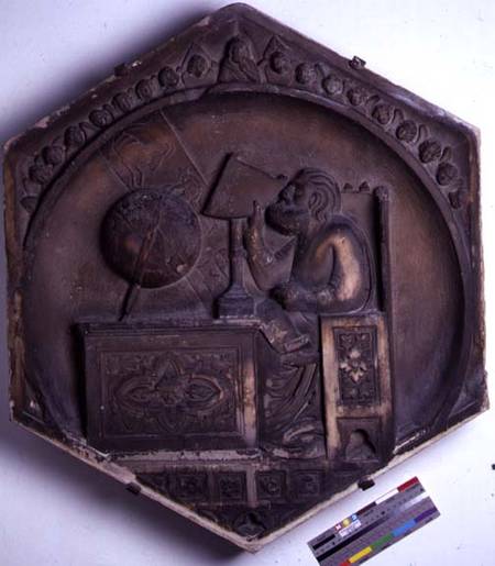 Astronomy, hexagonal decorative relief tile from a series depicting the liberal arts possibly based od Andrea Pisano