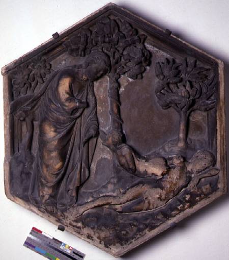 The Creation of Eve, hexagonal decorative relief tile from a series illustrating episodes from Genes od Andrea Pisano