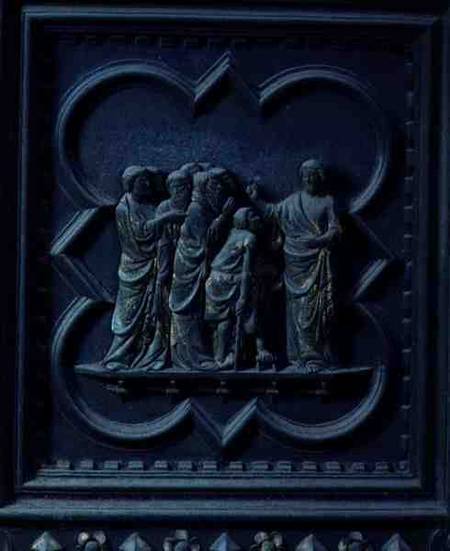 The Disciples Visit Jesus, fourteenth panel of the South Doors of the Baptistery of San Giovanni od Andrea Pisano