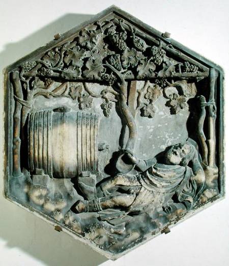 The Drunkenness of Noah, hexagonal decorative relief tile from a series illustrating episodes from G od Andrea Pisano