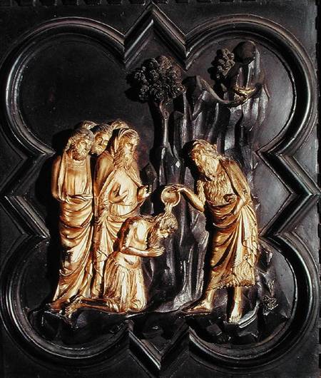 St. John the Baptist baptising in the River Jordan, from the south doors of the Baptistry of San Gio od Andrea Pisano