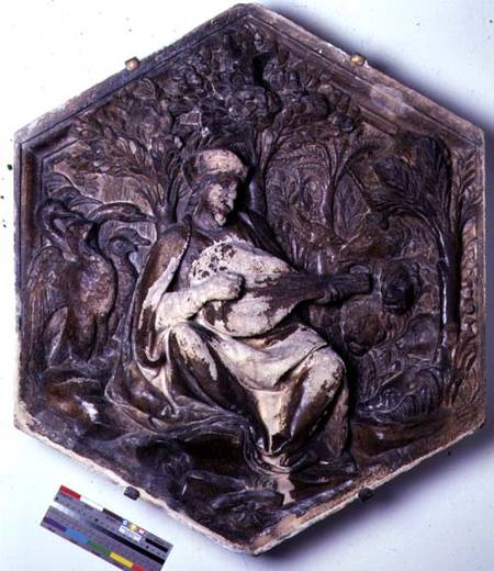 Poetry, hexagonal decorative relief tile from a series depicting the Seven Liberal Arts possibly bas od Andrea Pisano