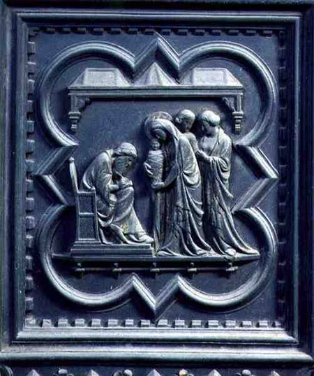 Zechariah Writes the Boy's Name, fifth panel of the South Doors of the Baptistery of San Giovanni od Andrea Pisano