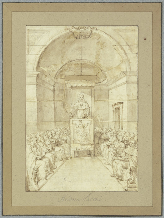 Der Heilige Antonius von Padua predigt vor einer Versammlung von Geistlichen od Andrea Sacchi