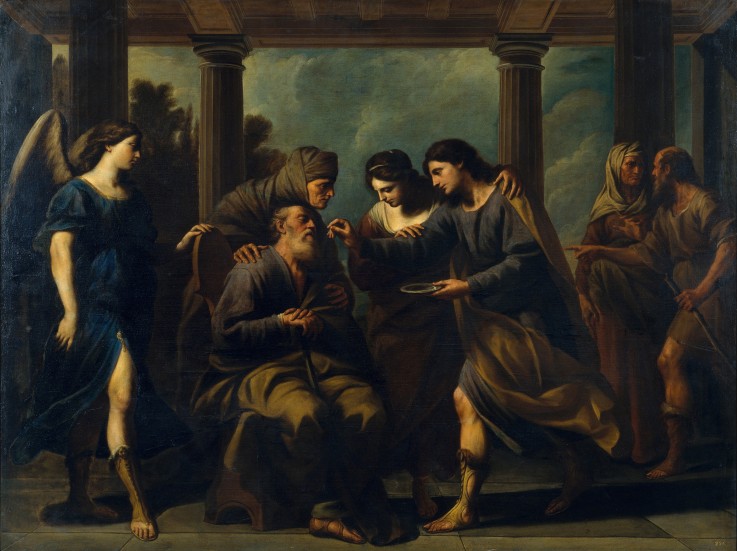Tobias Healing His Father's Blindness od Andrea Vaccaro
