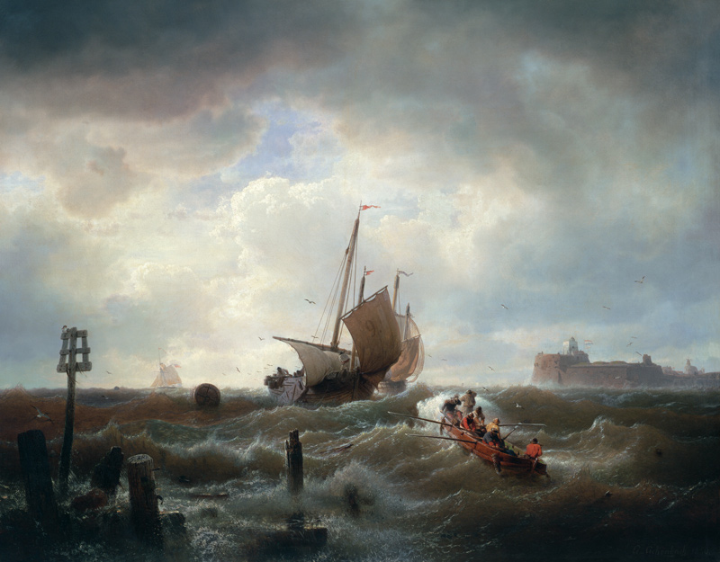 The Entrance to the Harbour at Hellevoetsluys od Andreas Achenbach