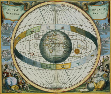 Map Showing Tycho Brahe's System of Planetary Orbits Around the Earth, from 'The Celestial Atlas, or od Andreas Cellarius