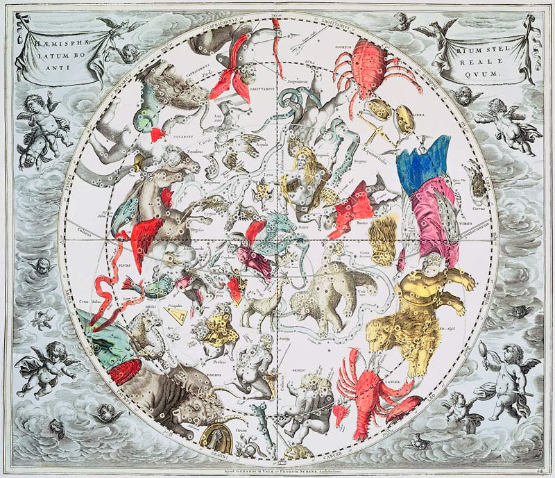 Celestial Planisphere Showing the Signs of the Zodiac, from ''The Celestial Atlas, or The Harmony of od Andreas Cellarius