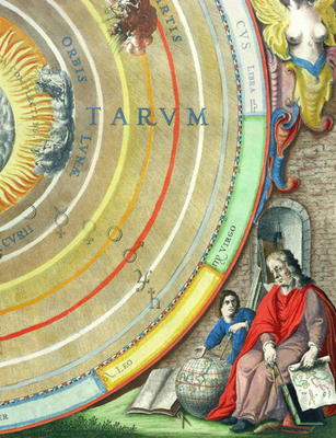 An Astronomer, detail from a map of the planets, from 'A Celestial Atlas, or The Harmony of the Univ od Andreas Cellarius