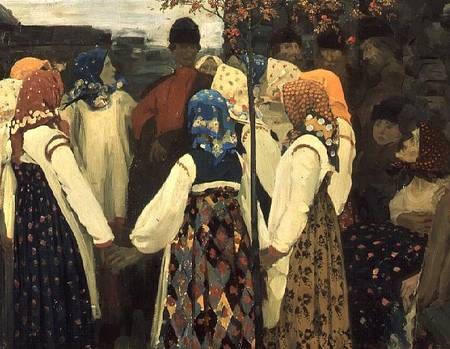 A lad has wormed his way into the girl's round dance od Andrei Petrovich Ryabushkin