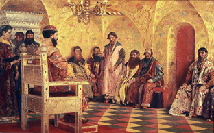 Zar Mikhail Fjodorowitsch mit Bojaren od Andrej Petrowitsch Rjabuschkin