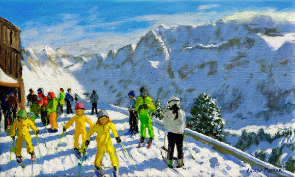 Young skiers in yellow,Val Gardena Italy od Andrew  Macara
