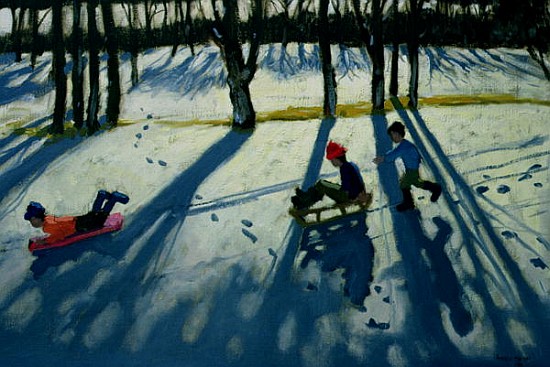 Boys Sledging, Allestree Park, Derby (oil on canvas)  od Andrew  Macara