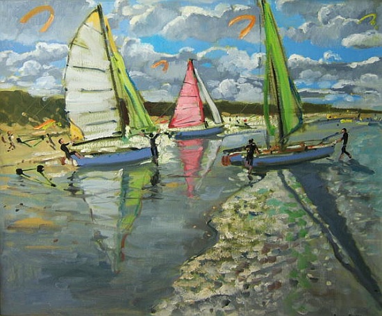 Three Sailboats, Bray Dunes, France od Andrew  Macara