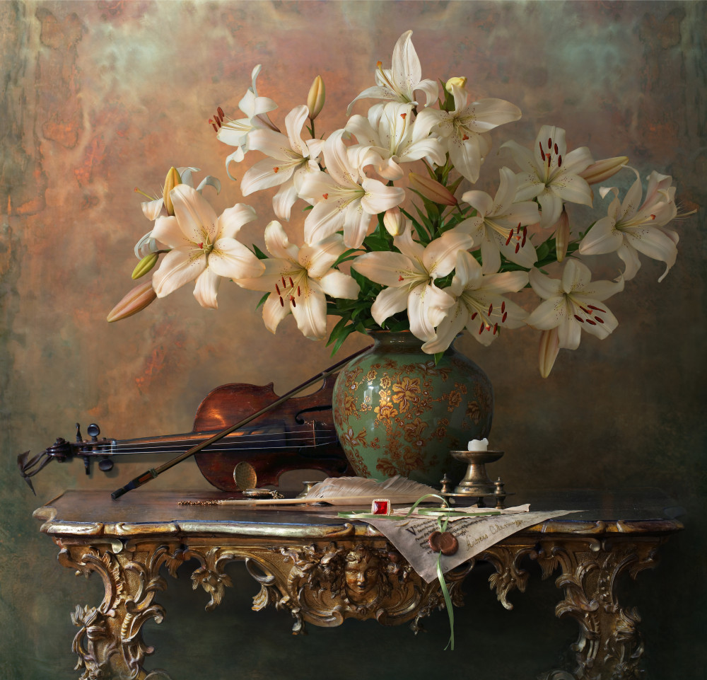 Still life with violin and lilies od Andrey Morozov