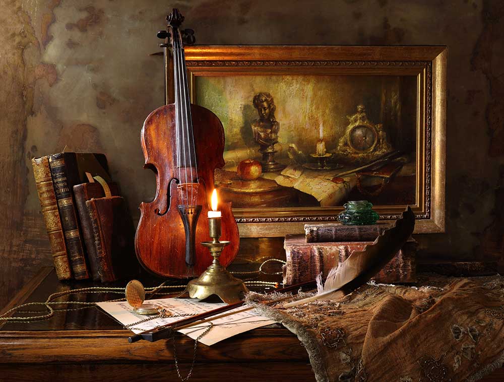 Still life with violin and painting od Andrey Morozov