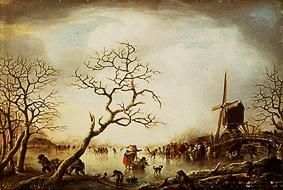 Winter landscape with ice-skaters for a windmill od Andries Vermeulen