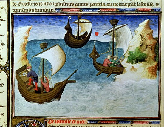 Ms Fr 2810 f.188 Navigators using an astrolabe in the Indian Ocean, from the Livre des Merveilles du od (and workshop) Boucicaut Master