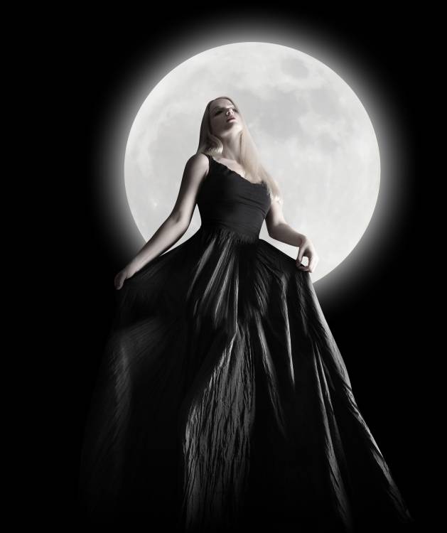 Dark Night Moon Girl with Black Dress od Angela Waye