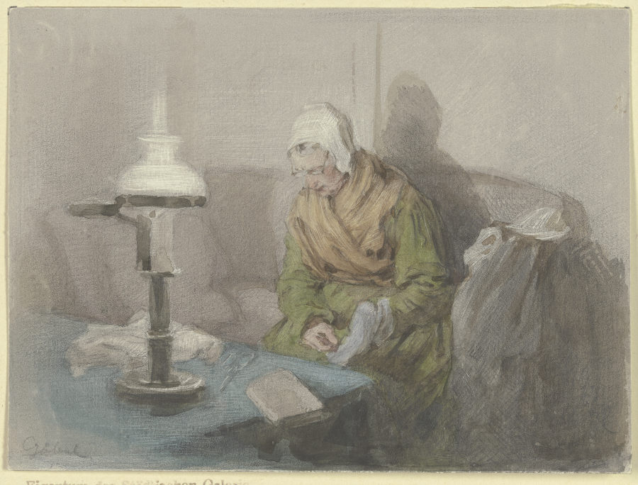Alte Frau bei Lampenlicht od Angilbert Göbel